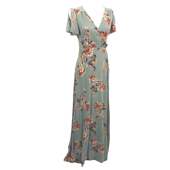 Lulus Dresses & Skirts - Lulu's Maxi Dress Size S Seafoam Green Floral Print Surplice Front Wrap Skirt